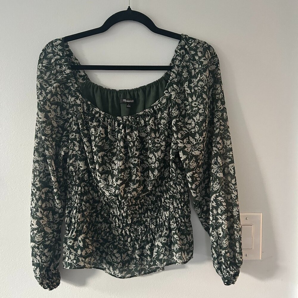 Madewell Long Sleeve Floral Green Blouse - Size L